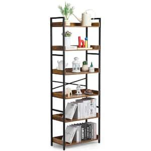 Metal Bookshelf, 6-Tier Industrial Bookshelf, Tall Wide Rustic Vintage Storage Bookcase with Shelves, Freestanding Brown