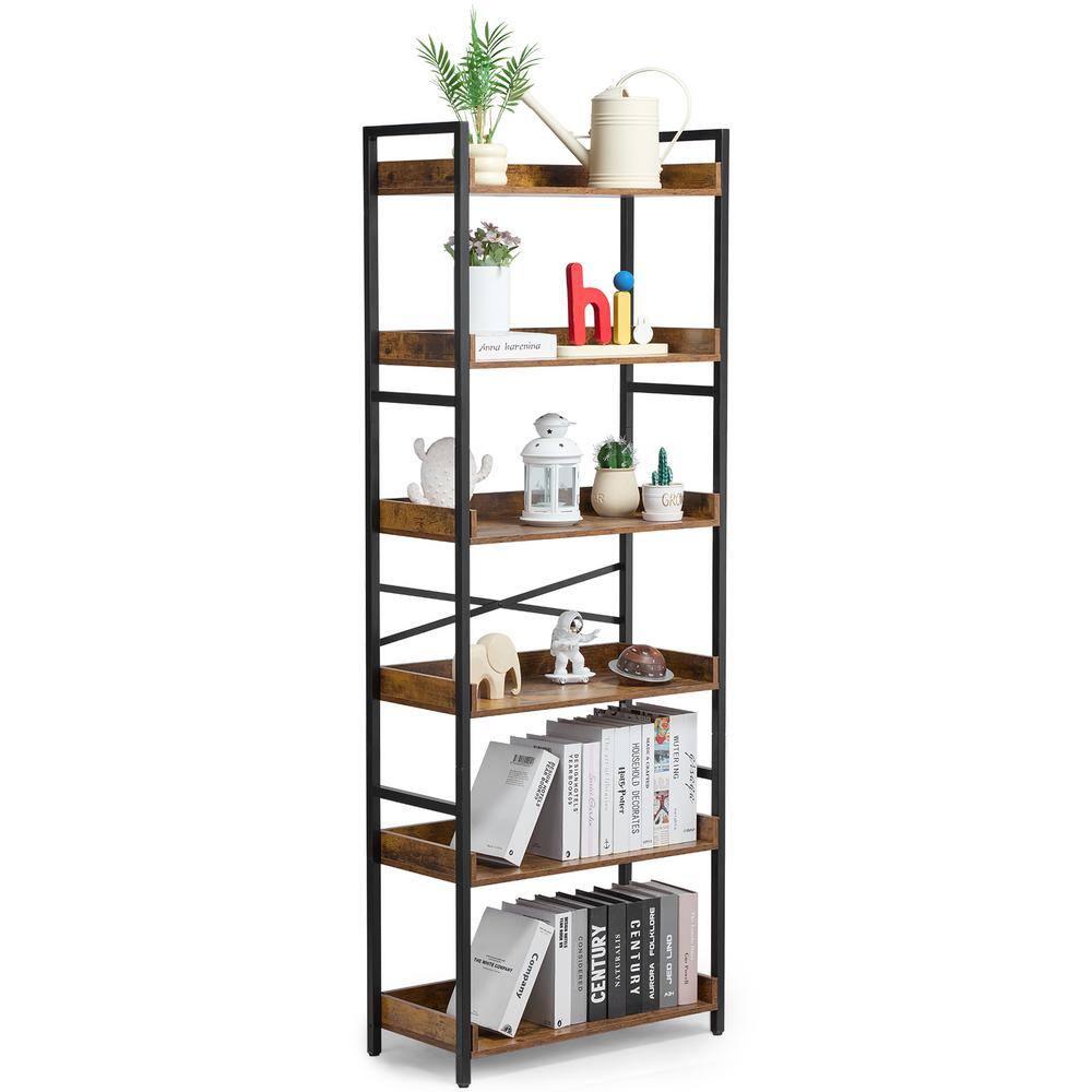 Metal Bookshelf, 6-Tier Industrial Bookshelf, Tall Wide Rustic Vintage Storage Bookcase with Open Shelves, Freestanding
