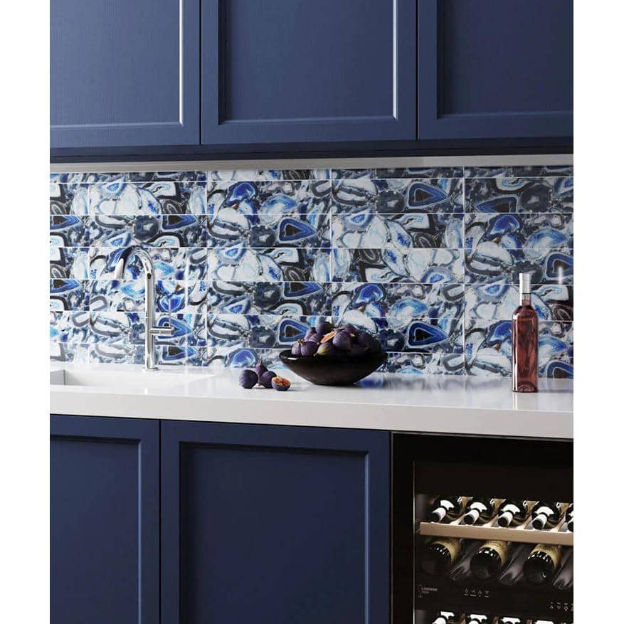 12" x 3" Glossy Blue Glass Subway Wall Tile