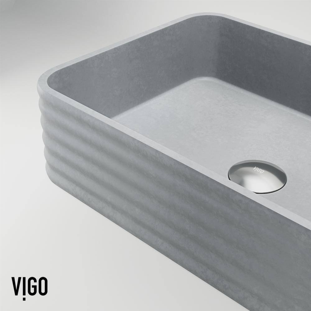 Gray Concrete Rectangular Vessel Sink with Brushed Nickel Faucet