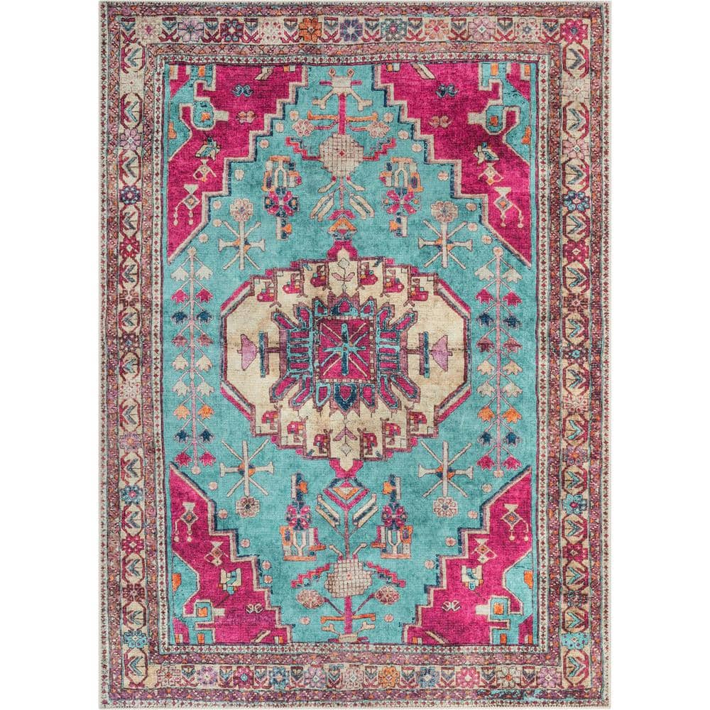 Well Woven Lotus Shasta Blush Turquoise Vintage Bohemian Medallion 7 ft