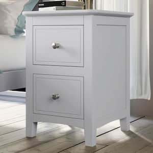Chic White Solid Wood Nightstand End Table with 2-Drawers (12.2 in. L x 14.1 in. W x 22.24 in. H)