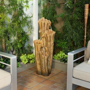47 in. Tall Outdoor 3-Tier Cascading Tree Bark Water Fountain with LED Lights