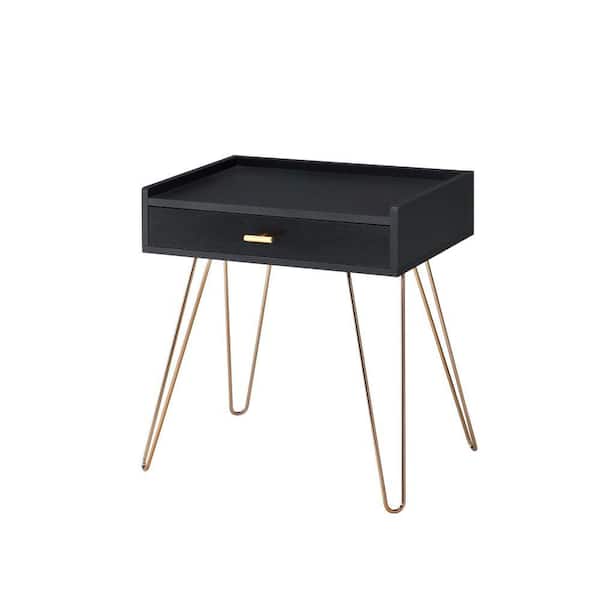 Benjara 15.25 in. Black and Copper Rectangle Wood End Table with Harpin Legs