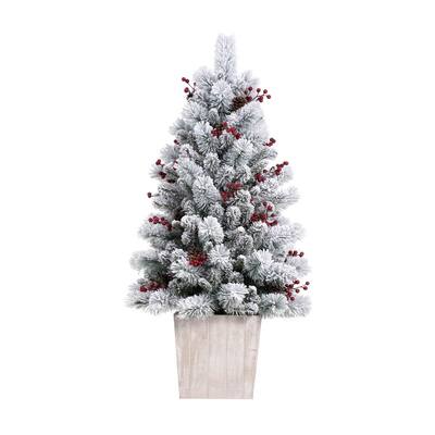 4 ft. Pre-Lit Incandescent Frosted Asheville Fir Potted Artificial Tree with 100 Clear Lights