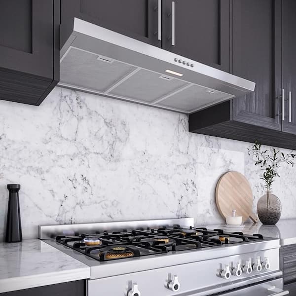 36 in. Longhena Convertible Undermount Range Hood in Brushed Stainless Steel,Mesh Filters,Push Button Control, LED Light