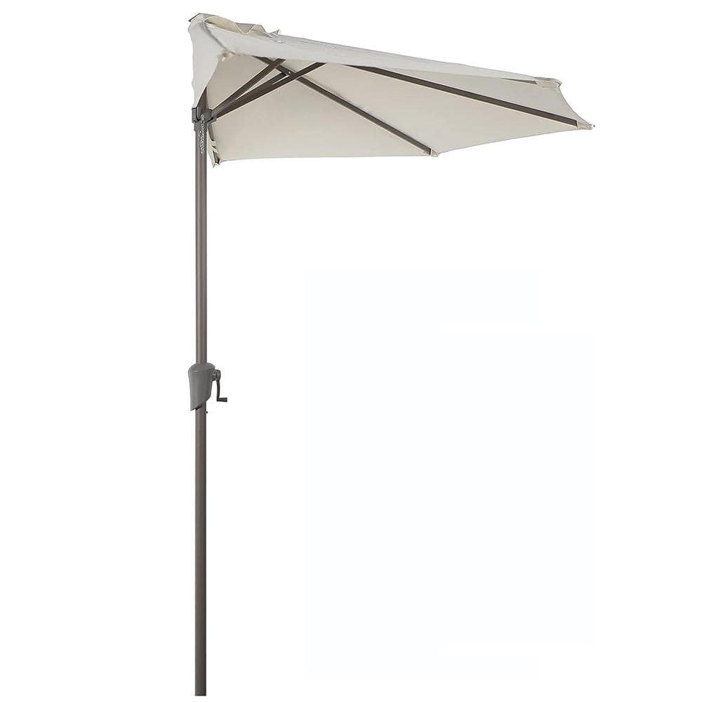 9 ft. Solid Steel Pole Market Half Round Patio Umbrella with Crank in Cream