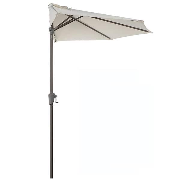 Unbranded 9 ft. Solid Steel Pole Market Half Round Patio Umbrella with Crank in Cream White
