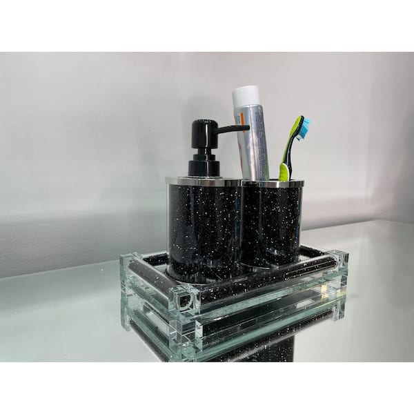 Amazing Rugs Ambrose Exquisite 3 Piece Black Soap Dispenser and Toothbrush  Holder with Tray Bath Accessory Set BATHSETRBTR1120 - The Home Depot