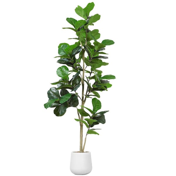 7 ft. Artificial Fiddle Leaf Fig Tree with Realistic Leaves and White Planter, Indoor Faux Potted Plant