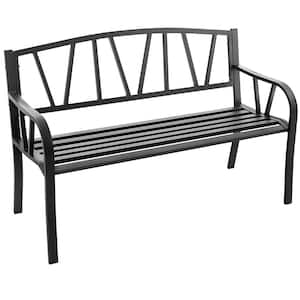2-Person Metal Outdoor Garden Bench with Ergonomic Armrest 660 lbs. Max Load