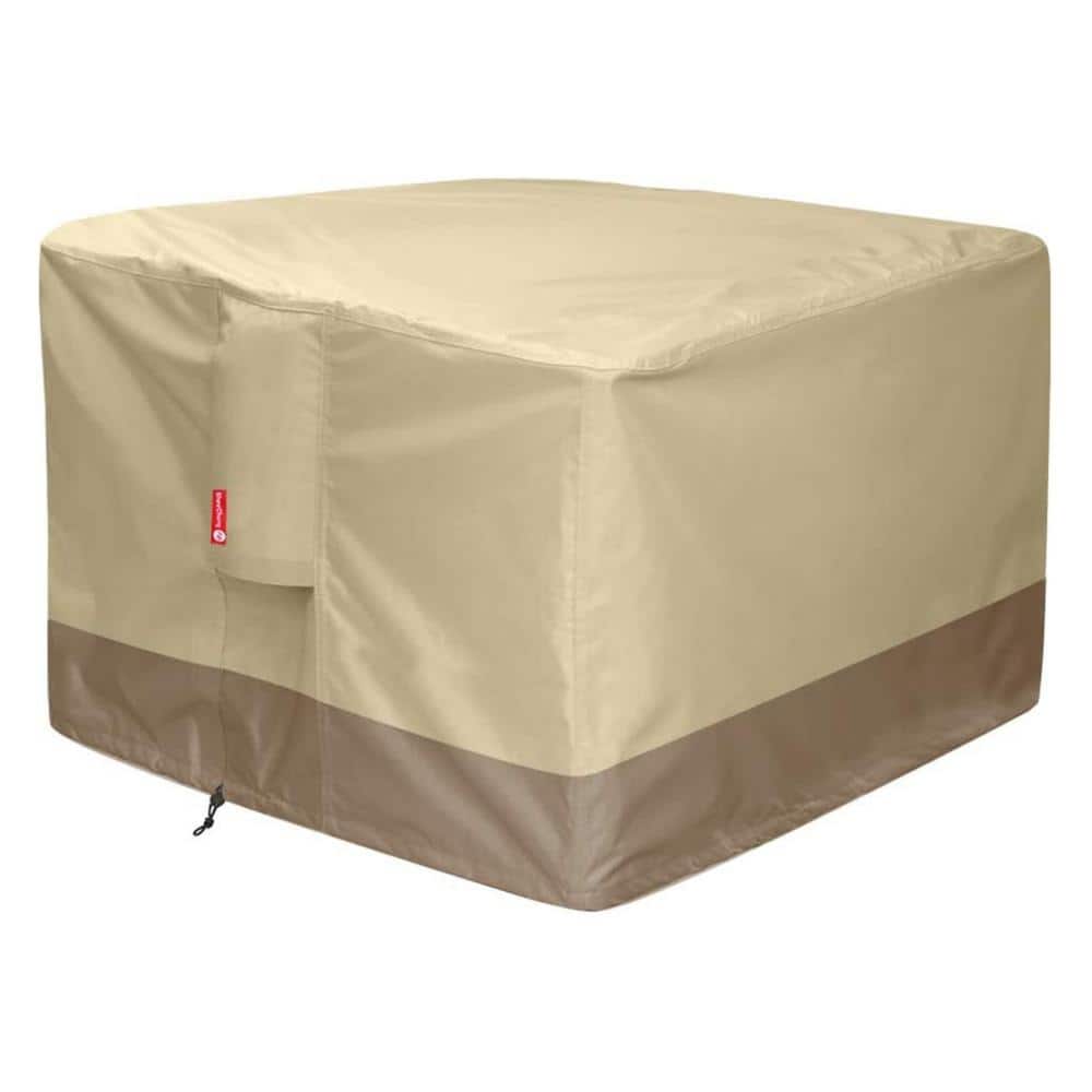  Gas Fire Pit Cover Square - 600D Heavy-Duty Patio Outdoor with PVC Coating, 100% Waterproof, Air Vents (Beige)