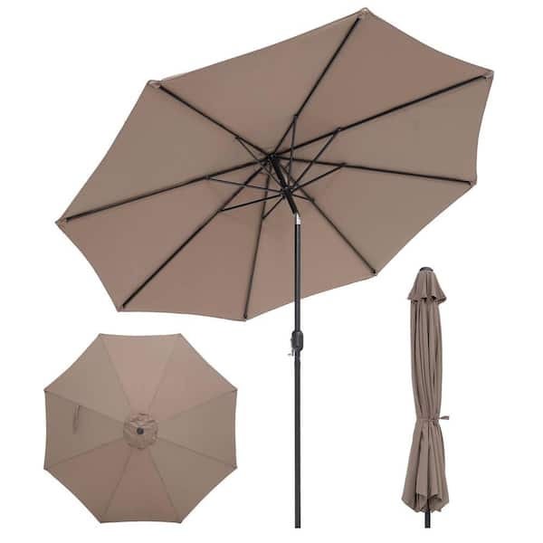 Costway 10 ft. 8 Ribs Steel Tilt Patio Umbrella in Tan