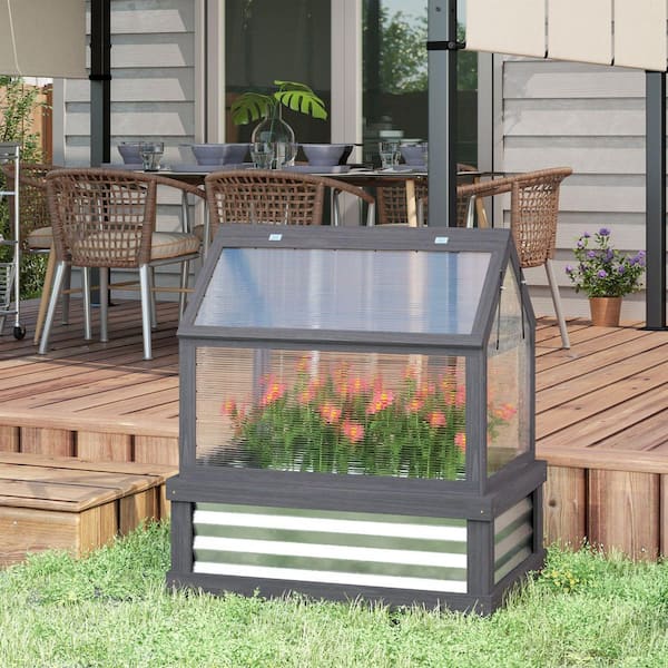 31 in. W x 31 in. H Grey Wood Rectangle Outdoor Raised Garden Bed