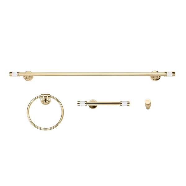 Globe Electric Pierce 4-Piece Bath Hardware Set with Towel Holder, Robe Hook, Toilet Paper Holder and Hand Towel Holder in Matte Brass