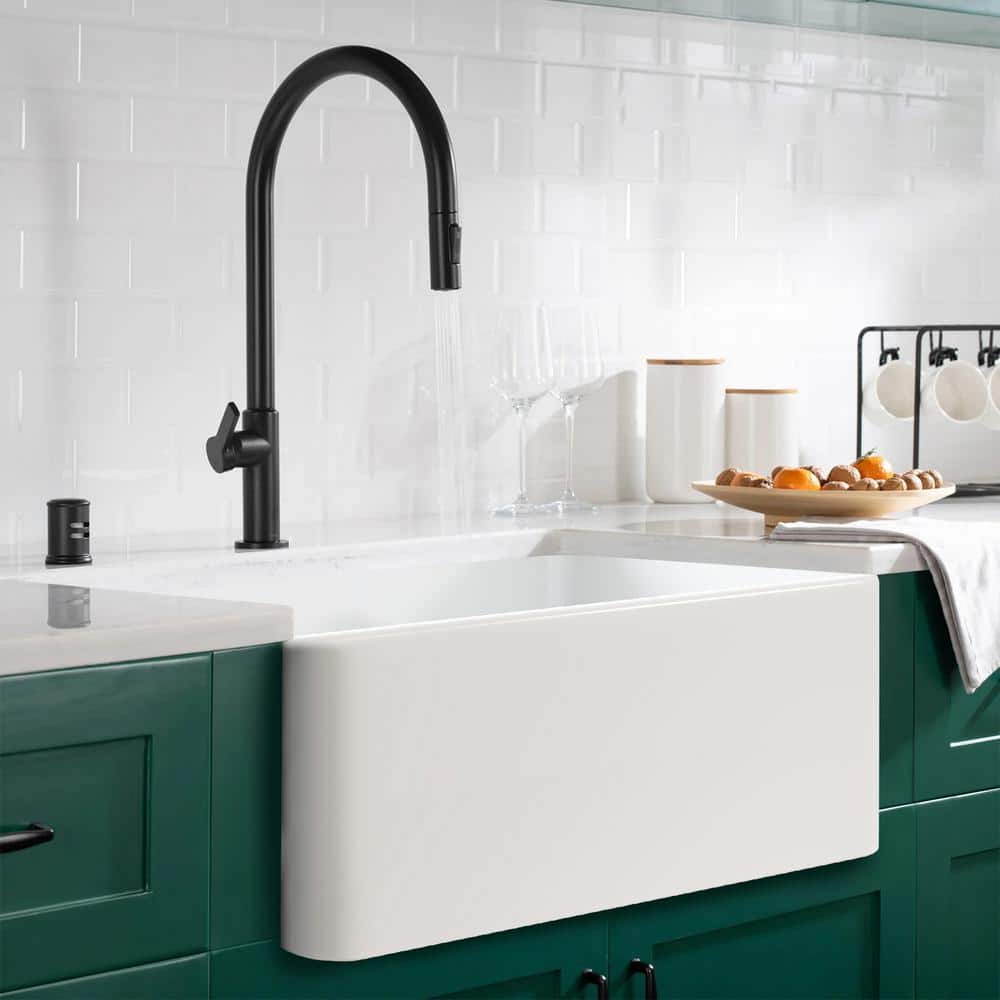 24'' White Fireclay Farmhouse Apron-Front Kitchen Sink