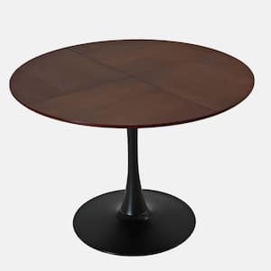 Brown Oak Wood 47.24 in. Pedestal Dining Table Seats 4