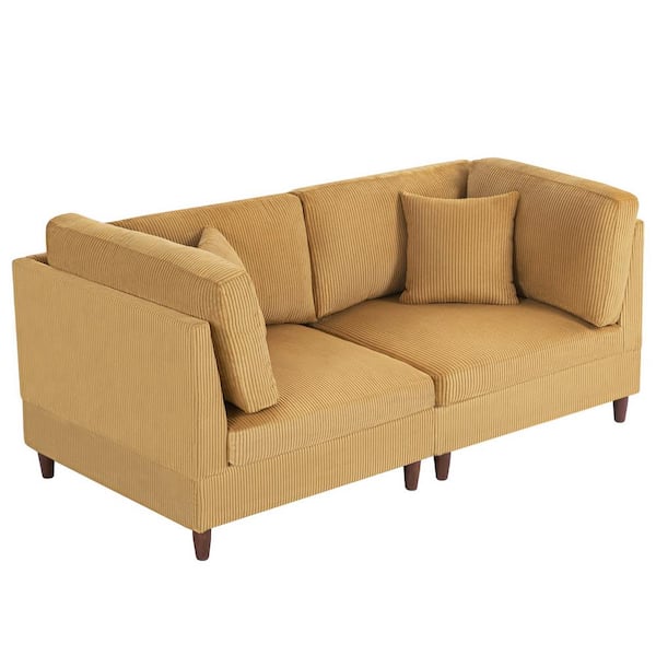 Uixe 80 in. Modern Straight Arm Corduroy Upholstered Rectangle 2-Seater Sofa in Orange