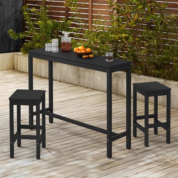 Hotormer 53 in. Black Solid Wood Counter Height Pub Table Set with