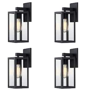 Martin13 in. 1-Light Matte Black Hardwired Outdoor Wall Lantern Sconce 4-Pack