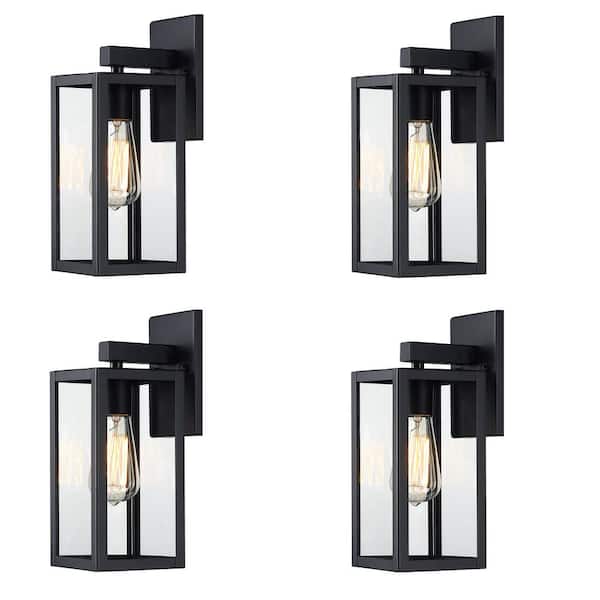 Hukoro Martin13 in. 1-Light Matte Black Hardwired Outdoor Wall Lantern Sconce 4-Pack