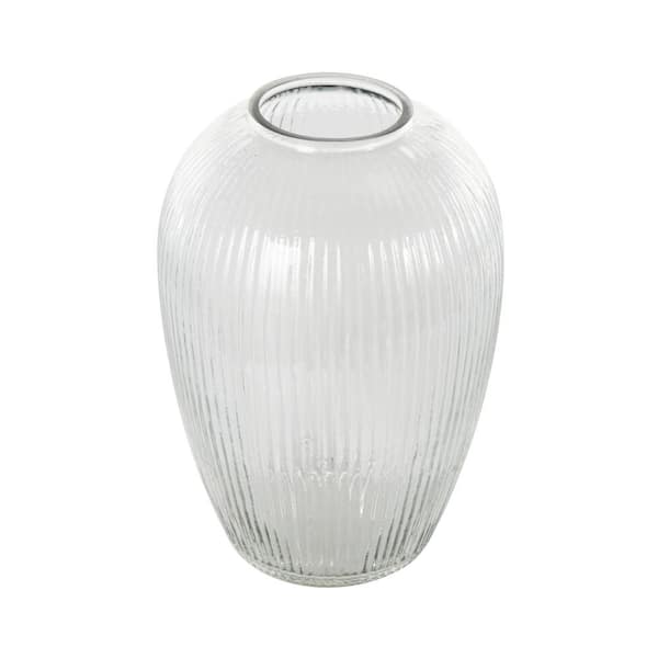 Litton Lane 12 in. Clear Ribbed Round Fluted Glass Decorative Vase