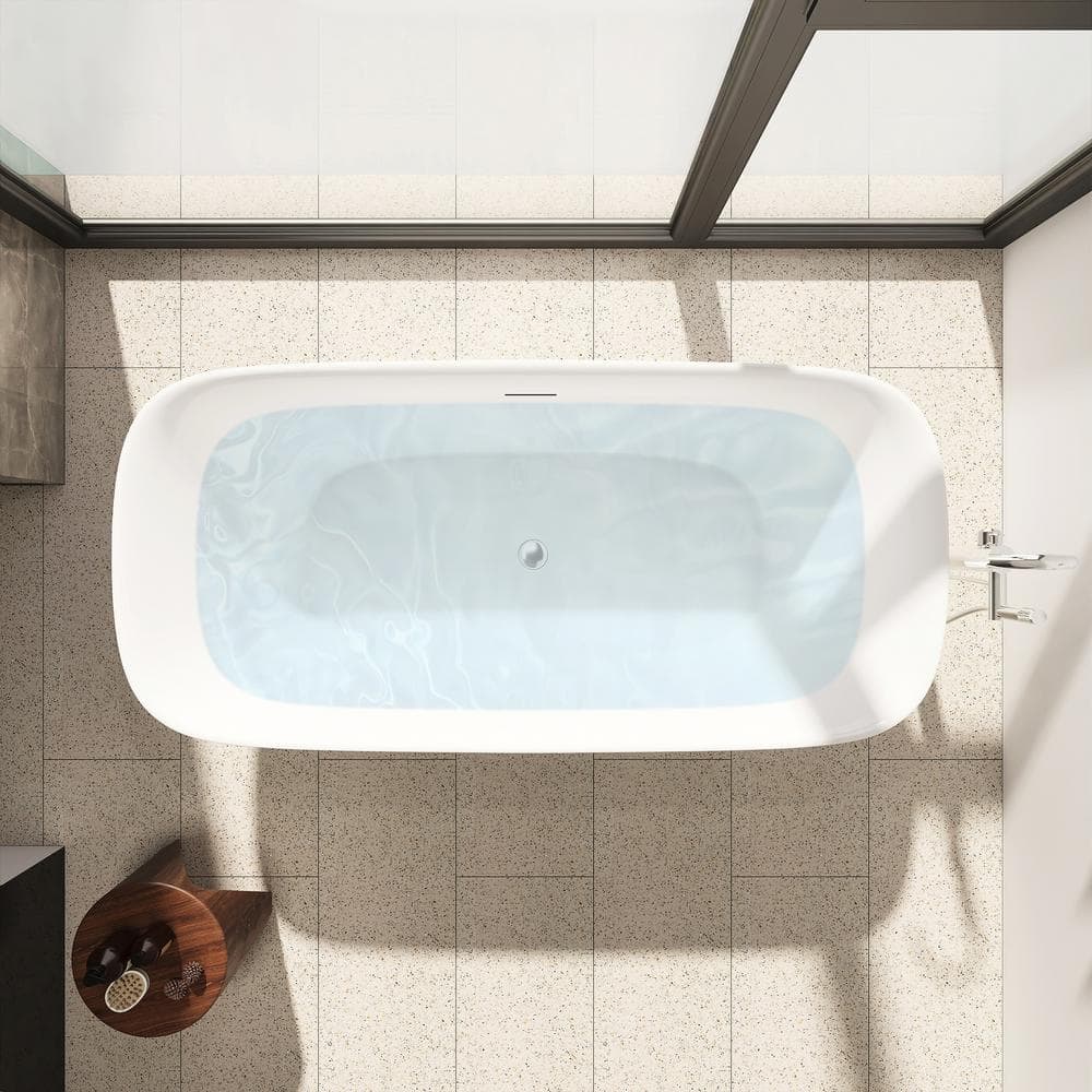 Sarnia 59" Glossy White Freestanding Acrylic Soaking Bathtub