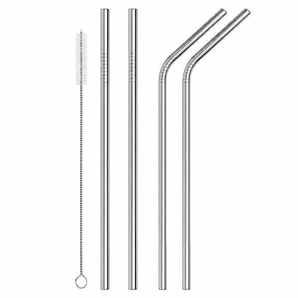 Stainless Steel Metal Straws Set 5-Piece Silver Food-Grade Reusable Drinking Straws