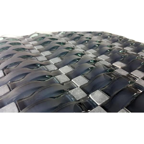 3D Wave Blue and Gray 12 in. x 12 in. Glass and Stone Wall and Pool Mosaic Tile (1 Sq.ft./Case)