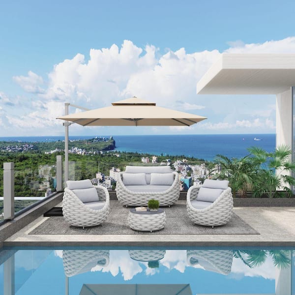 Bird's Nest 4-Piece Gray Aluminum Hand-Woven Outdoor Patio Waterproof Sectional Seating Set with Light Gray Cushions