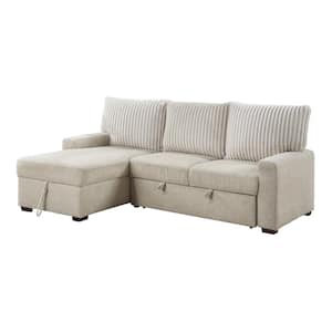 Hankins 87 in. Straight Arm 2-Piece Fabric Sectional Sofa with Left Chaise and Pull-Out Bed in Beige and Light Gray