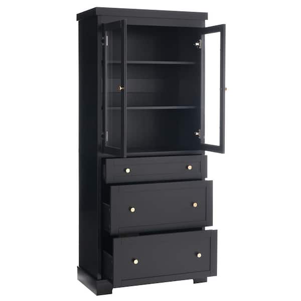 30.1 in. W x 15.7 in. D x 70.1 in. H Freestanding Black Linen Cabinet Tall Bathroom Storage Cabinet,2 Adjustable Shelves