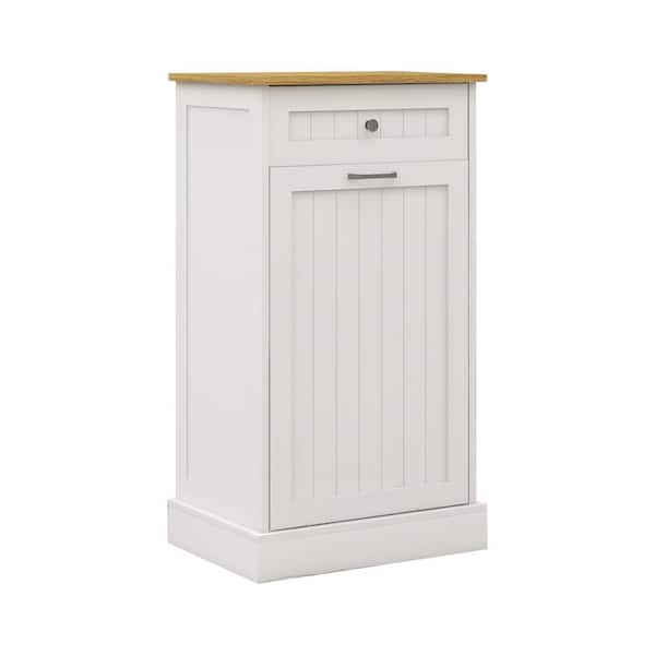 Unbranded 20 in. W x 14 in. D x 36 in. H White Linen Cabinet, 1-Drawers and 1-Compartment Tilt-Out Trash Cabinet for Kitchen