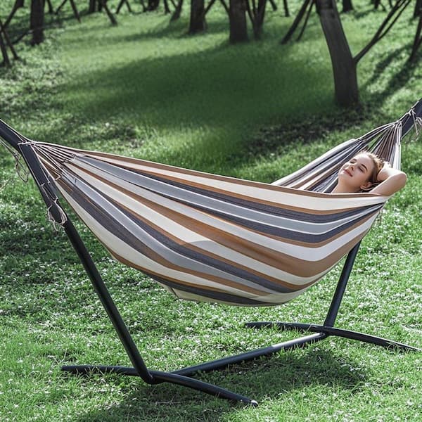 OGETFUUR Double Hammock with Steel Stand, 450 lb. Capacity Heavy