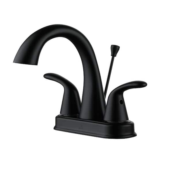 Mondawe 4 in. Centerset Double Lever Handle High Arc Bathroom Faucet with Pop-up Drain in Matte Black