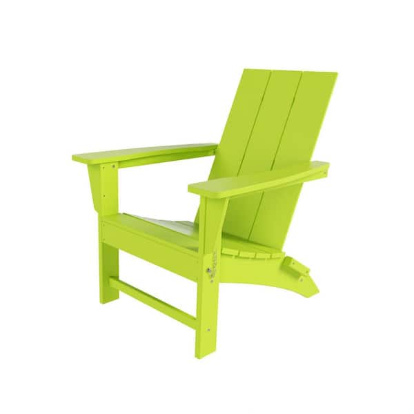 Shoreside Outdoor Patio Fade Proof Modern Folding Plastic Adirondack Chair in Lime