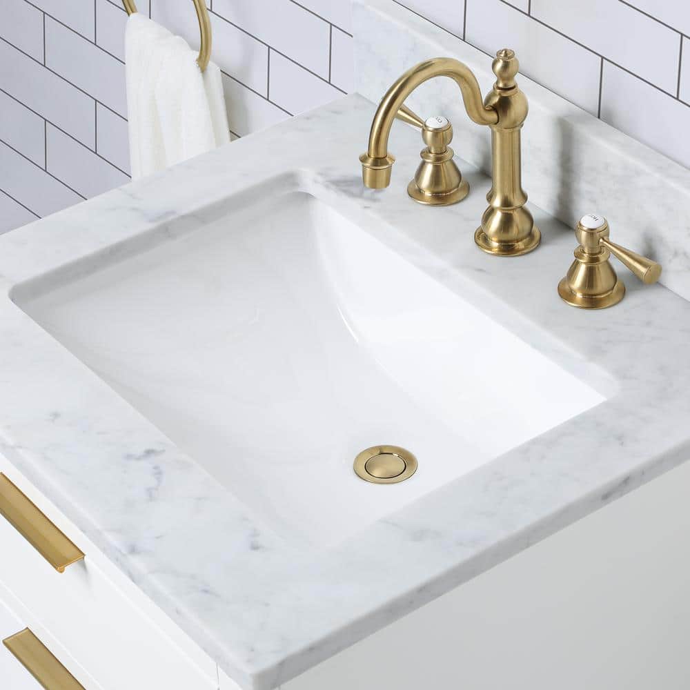 Pure White 24'' Single Sink Vanity with Carrara Marble Top