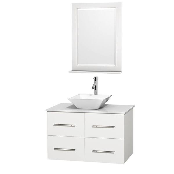 Wyndham Collection Centra 36 in. Vanity in White with Solid-Surface Vanity Top in White, Porcelain Sink and 24 in. Mirror