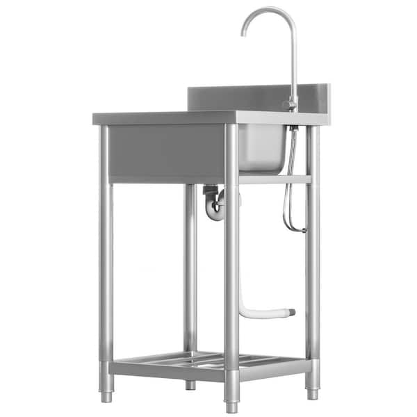 Unbranded 21.70 in. D x 19.70 in. W Freestanding Laundry/Utility Sink with Cold and Hot Water Pipe and Storage Shelf in Silver