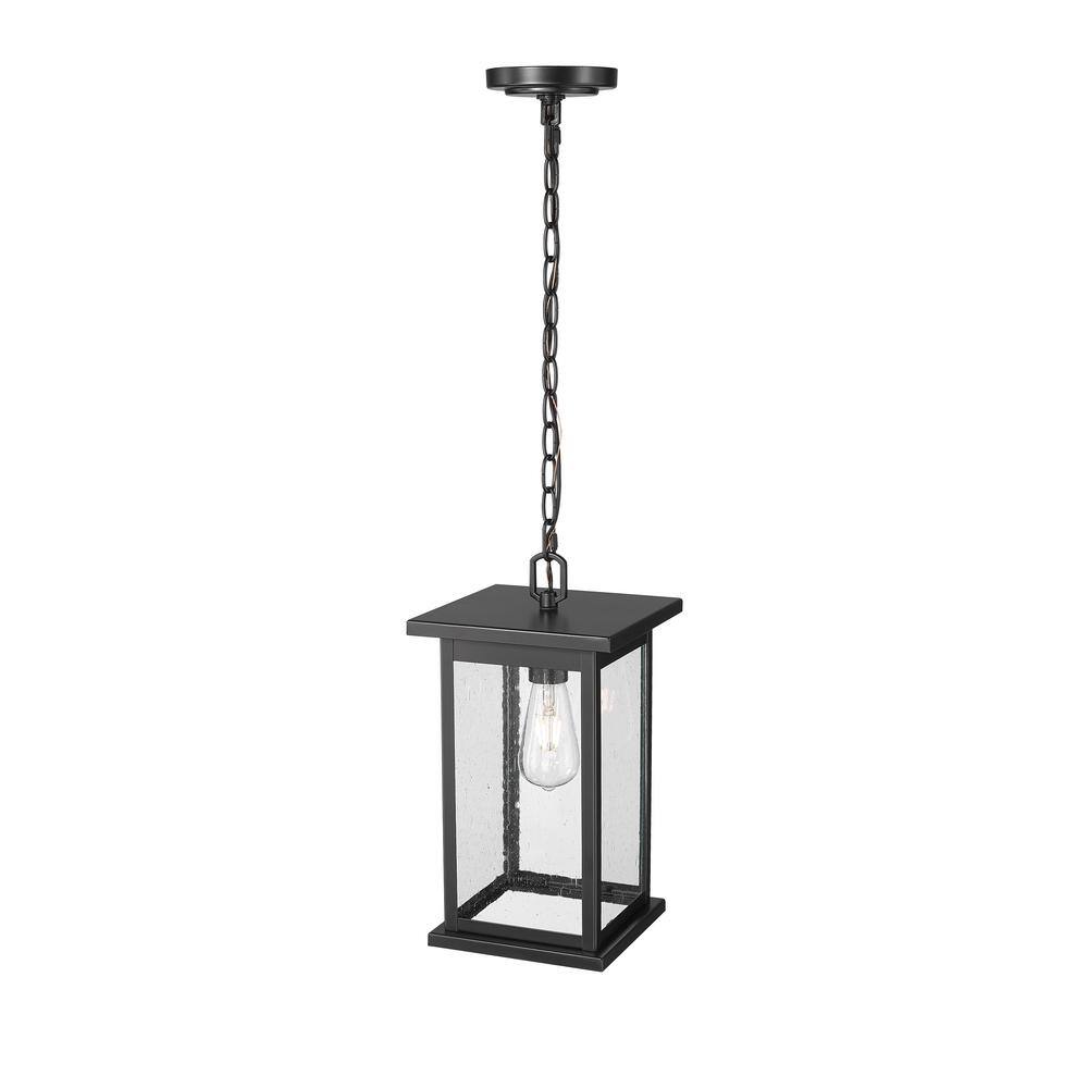 Bowton Black Glass Outdoor Hanging Lantern Pendant