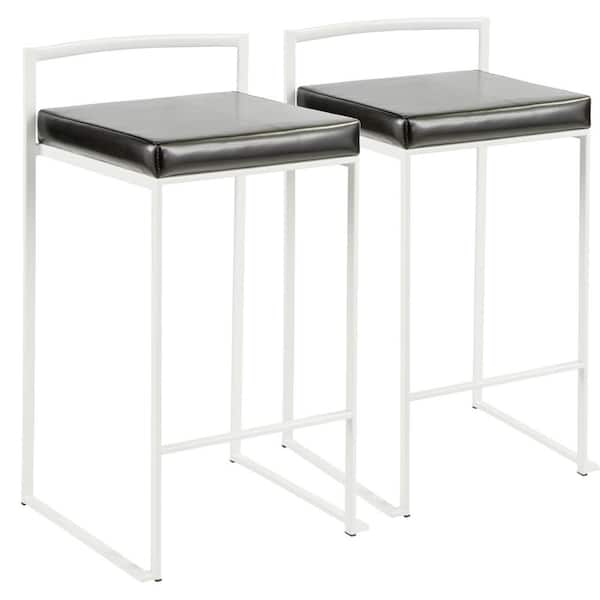 Lumisource Fuji 26 in. White Stackable Counter Stool with Black Faux Leather Cushion (Set of 2)