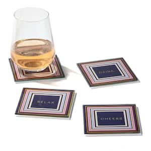 Cheers To You Gold Set Of 4 Glass Coaster Set 4"D