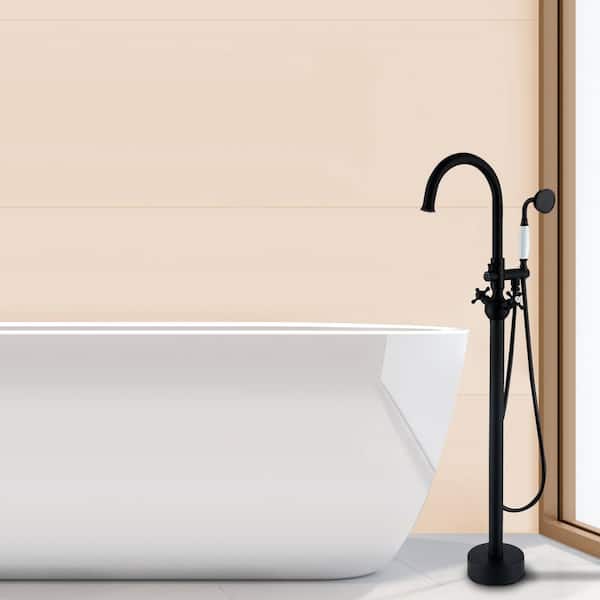 45-1/4 in. 2-Handle Freestanding Tub Faucet with Hand Shower Head in Matte Black