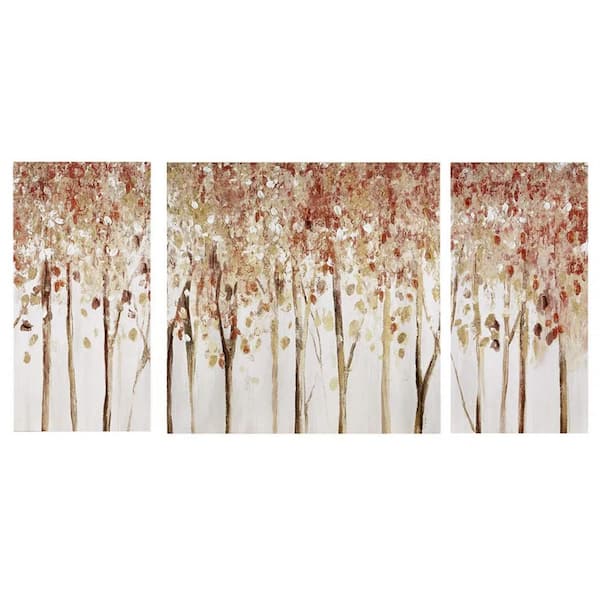 Framed 27 in. x 27 in. and Side Pieces Measuring 13.5 in. x 27 in. Triptych 3-Piece Textured Canvas Wall Art Set