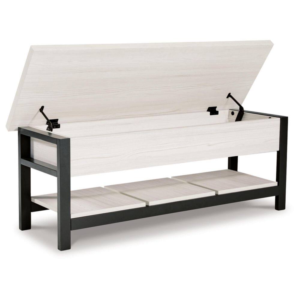 Casual Contrast 48" Black & White Storage Bench with Plank Shelf