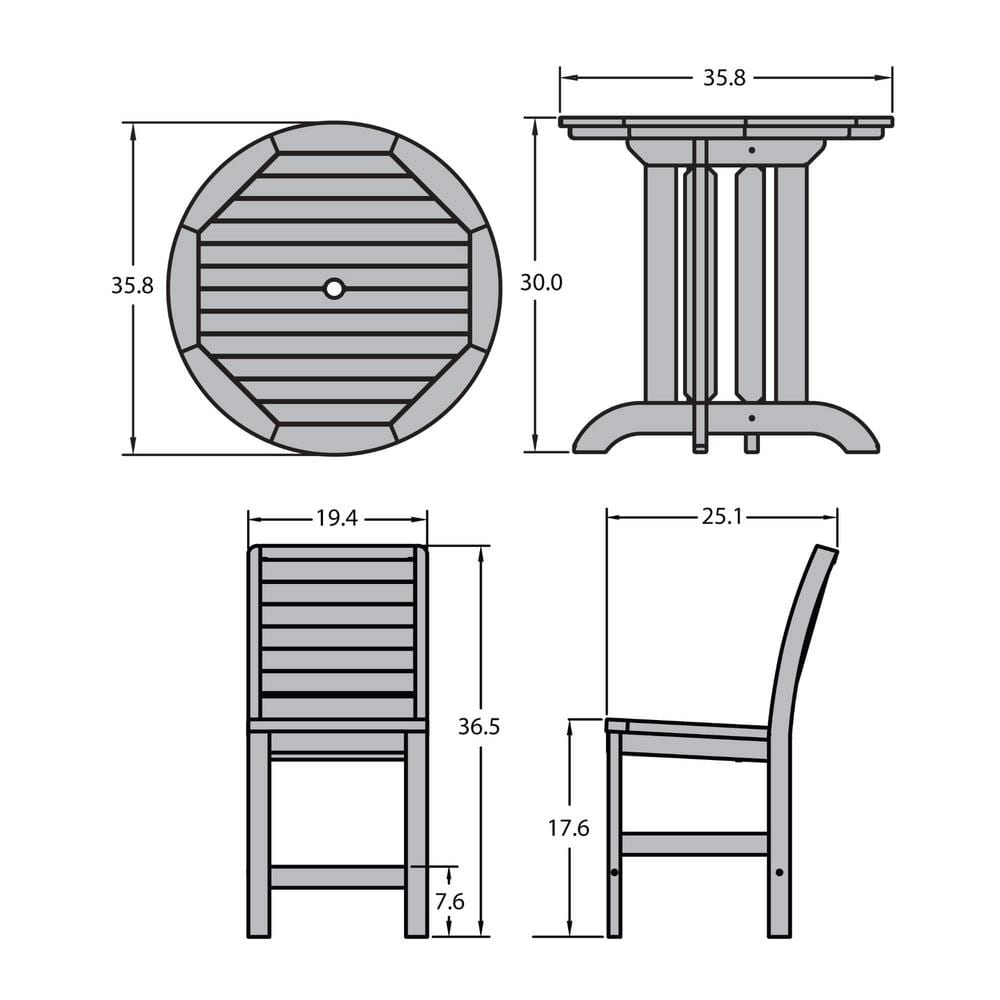 Weatherly Coastal Teak 3-Piece Round Dining Set