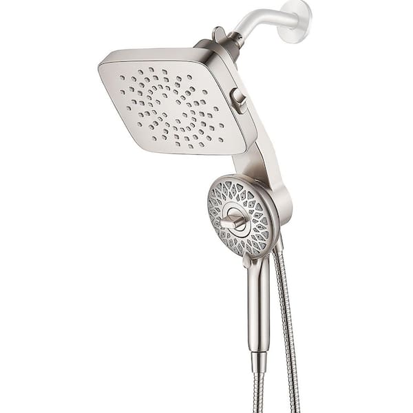 Magnetic 5-Spray Wall Mount Dual Shower Head and Handheld Shower Head with 70 in. Hose 1.8 GPM in Brushed Nickel