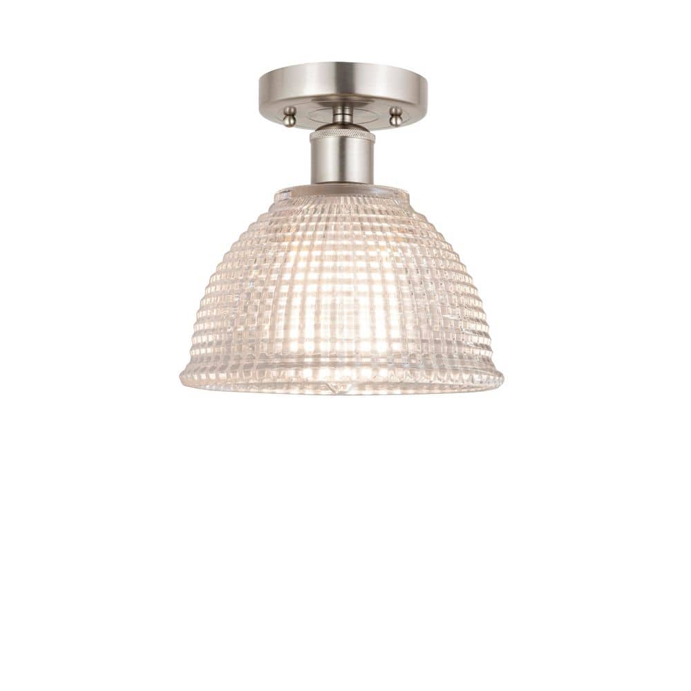 Arietta 8 in. 1-Light Satin Nickel Industrial Semi-Flush Mount with Clear Glass Shade price history on PriceWatchPro