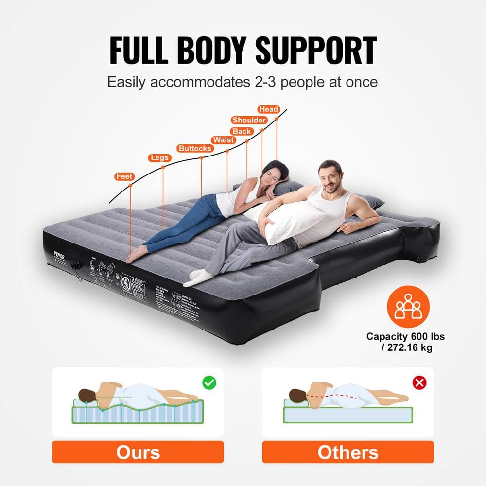 Gray and Black Inflatable Truck Bed Air Mattress with Pump