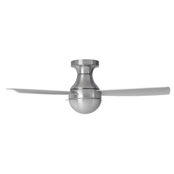 Orb 44 in. Indoor Brushed Nickel 3-Blade Smart Compatible Flush Mount Ceiling Fan with Remote Control